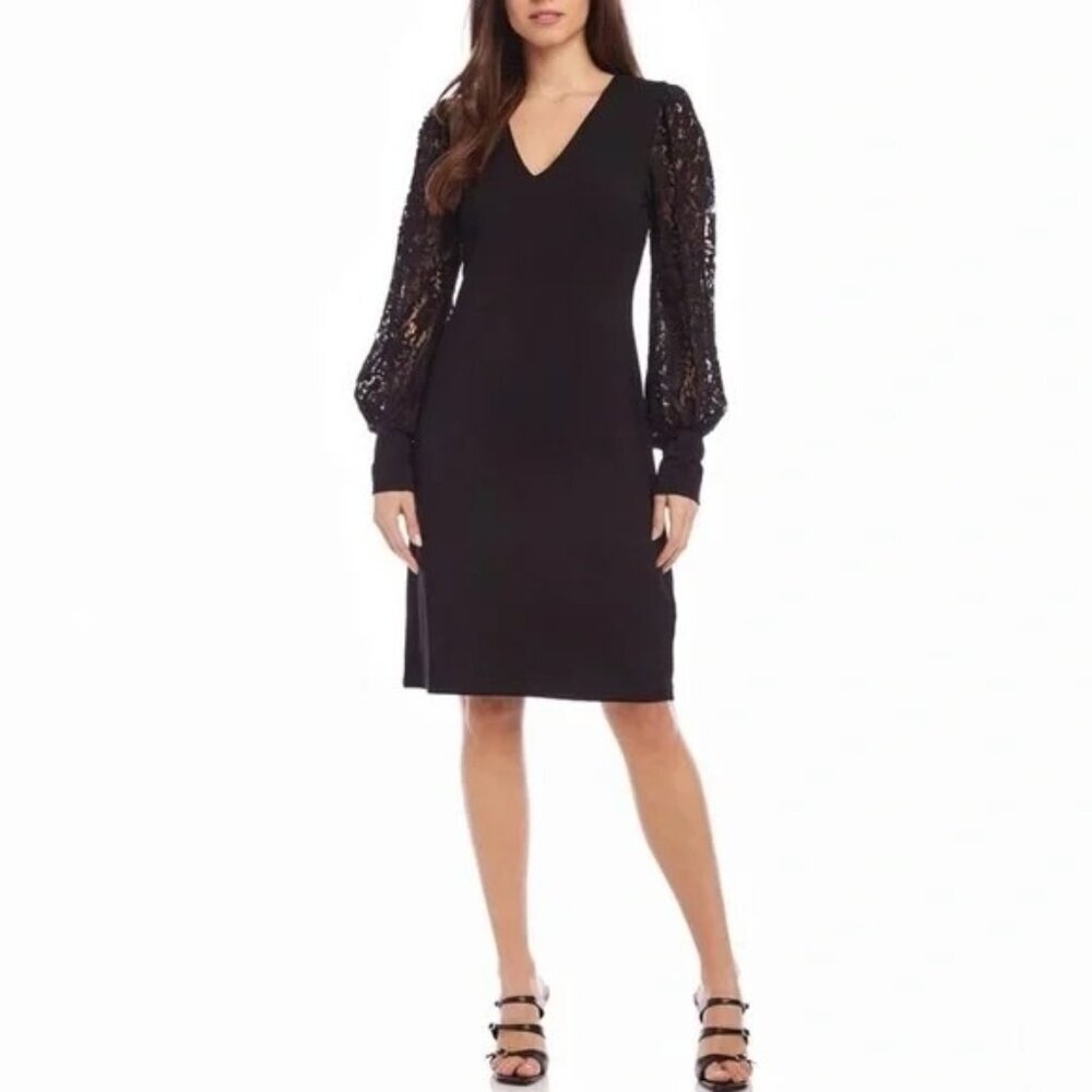 Karen Kane Long Sleeve A-Line Dress‎ XS Black Lace Detail NEW